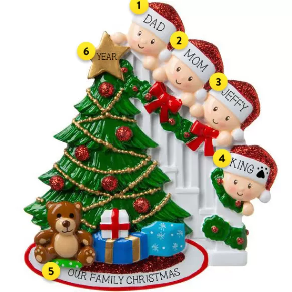 Best Sale PolarX Personalized Christmas Morning Family Of 4 Ornament