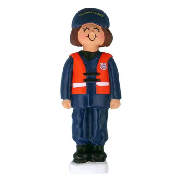 Online Personalized Coast Guard Ornament - Female Brunette Military & Patriotic