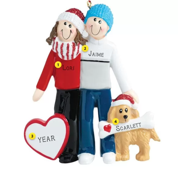 Best Sale Personalized Couple With Brown Dog Ornament Couples