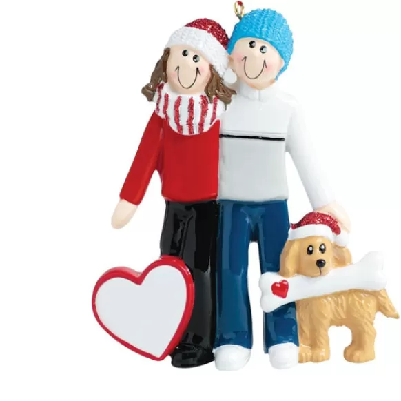 Best Sale Personalized Couple With Brown Dog Ornament Couples