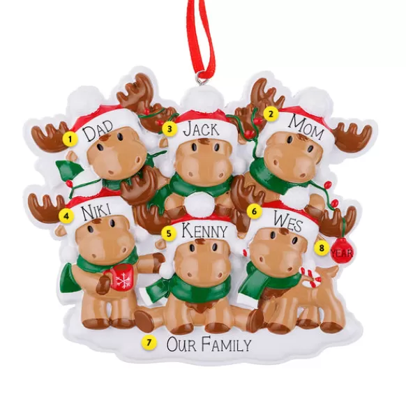 Store PolarX Personalized Cutesy Moose Family Of 6 Ornament