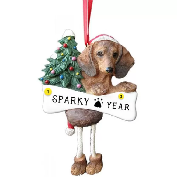 Outlet E & S Imports Personalized Dachshund Dog Ornament - Red