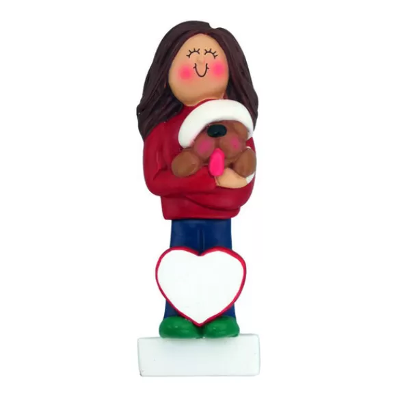 Hot Ornament Central Personalized Dog Lover Ornament- Female, Brown Hair