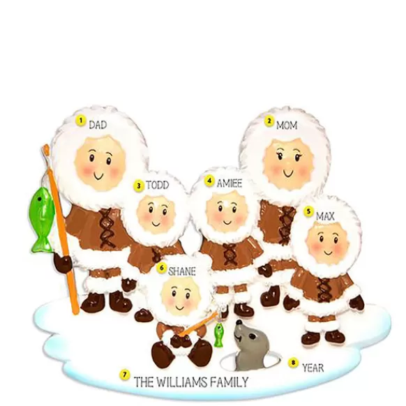 Cheap PolarX Personalized Eskimo Family Of 6 Ornament