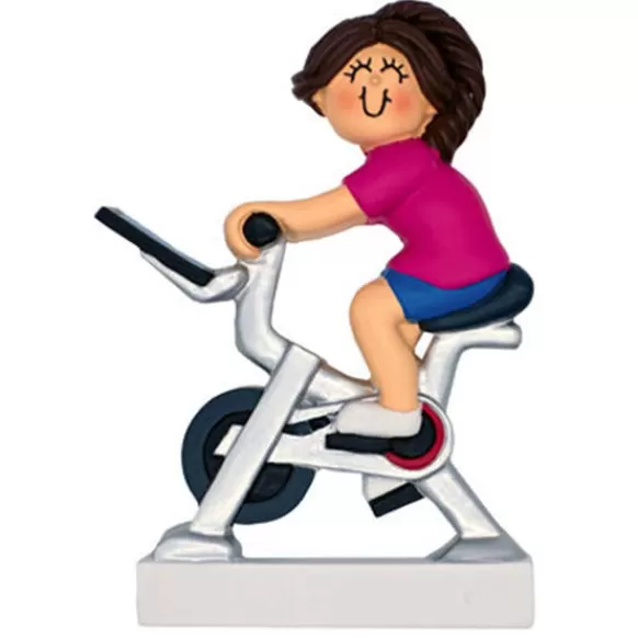 Best Sale Ornament Central Personalized Exercise Bike Ornament - Female, Brunette Hair