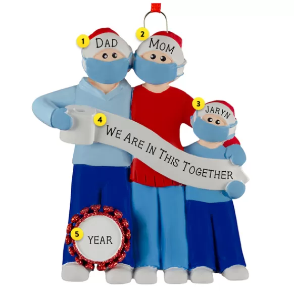 New Personalized Family Of 3 Wearing Masks Ornaments Vaccinated / Covid-19