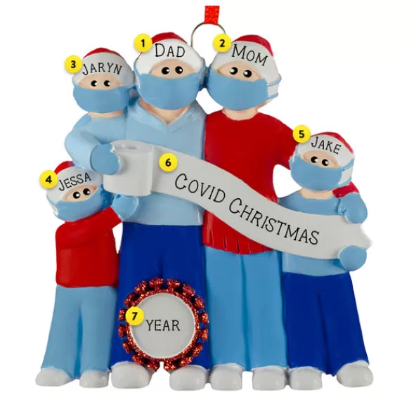 Hot Personalized Family Of 5 Wearing Masks Ornament Vaccinated / Covid-19