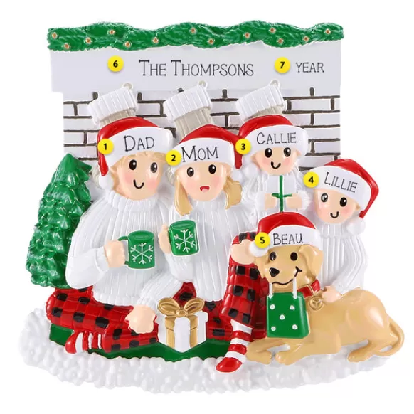 Best PolarX Personalized Fireplace Family Of 4 With Dog Ornament