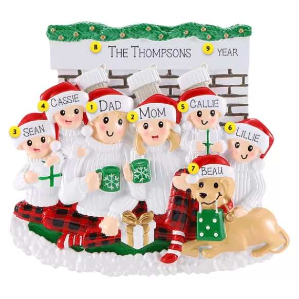 Sale Personalized Fireplace Family Of 6 With Dog Ornament Home & Housewarming