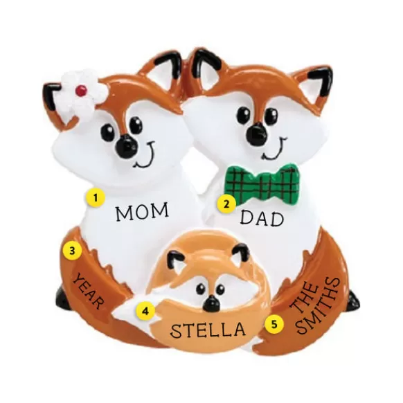 Store Rudolph & Me Personalized Fox Family Of 3 Ornament