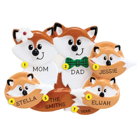 Best Rudolph & Me Personalized Fox Family Of 5 Ornament