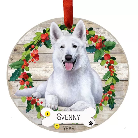 Clearance E & S Imports Personalized German Shepherd Ornament - White