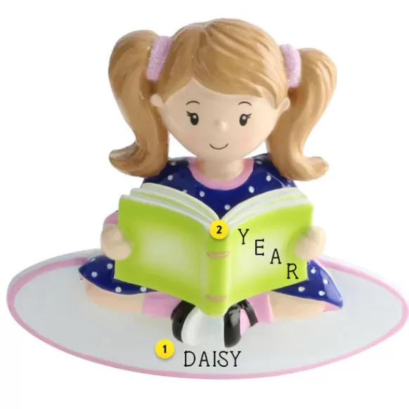 New Personalized Girl Reading A Book Ornament Growing Up