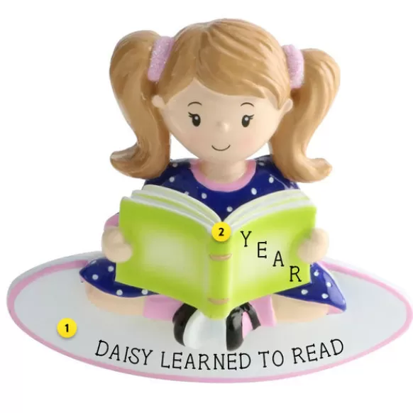 New Personalized Girl Reading A Book Ornament Growing Up