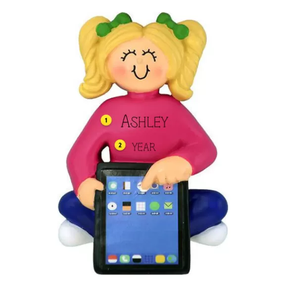 Best Personalized Girl With Tablet Ornament-Blonde School Days