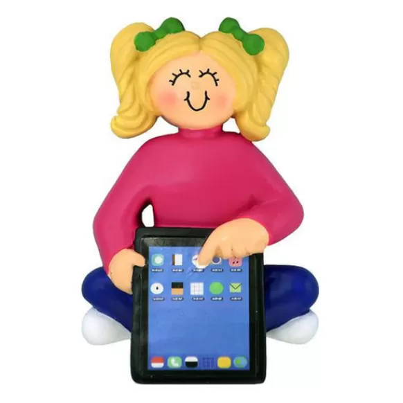 Best Personalized Girl With Tablet Ornament-Blonde School Days