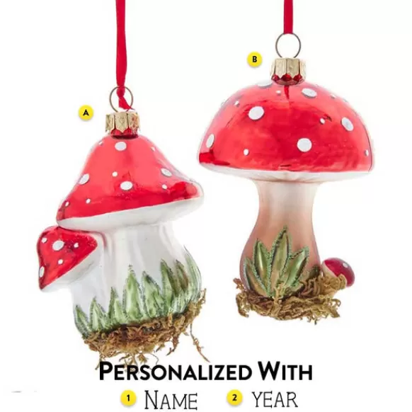 Hot Kurt Adler Personalized Glass Mushroom With Glitter Ornaments