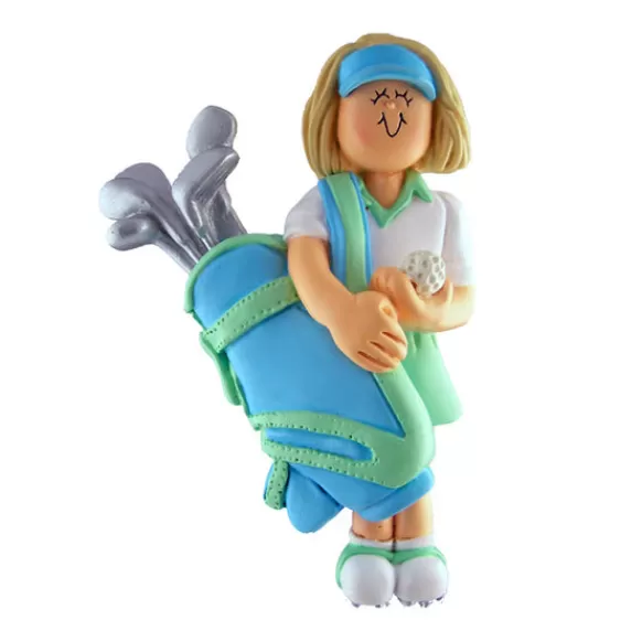 Best Ornament Central Personalized Golfer Ornament - Female, Blonde Hair