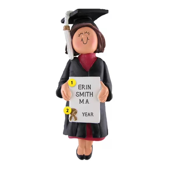 Hot Personalized Graduate Ornament - Female, Brown Hair Graduation