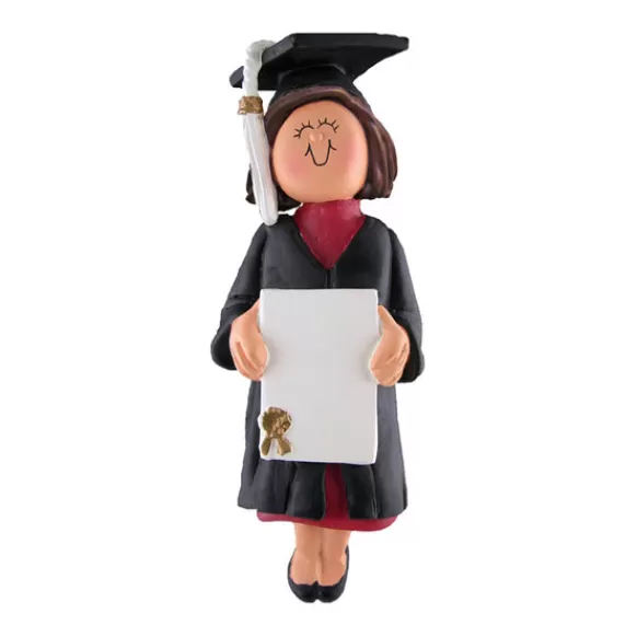 Hot Personalized Graduate Ornament - Female, Brown Hair Graduation