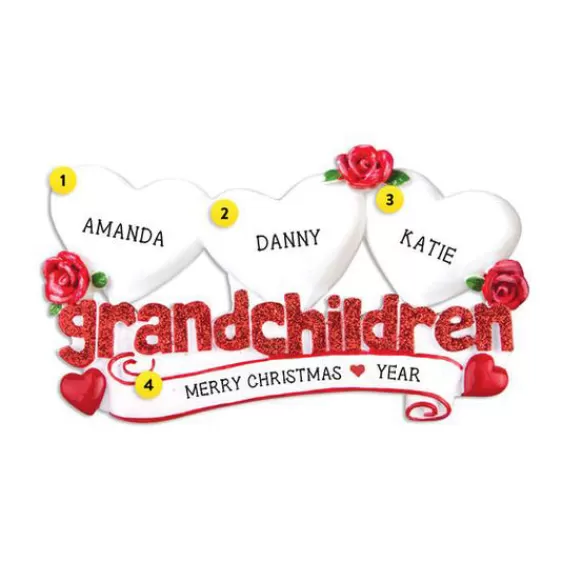 Store Personalized Grandchildren Ornament With 3 Hearts Family Members