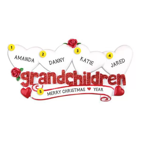 Store Personalized Grandchildren Ornament With 4 Hearts Family Members