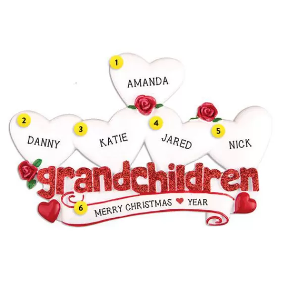 Best Sale Personalized Grandchildren Ornament With 5 Hearts Family Members