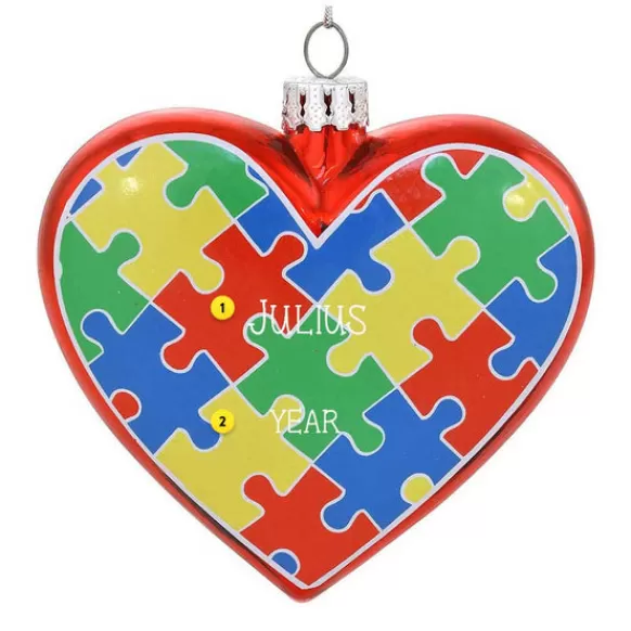 Clearance Personalized Heart Puzzle Pieces Glass Ornament Fun & Games