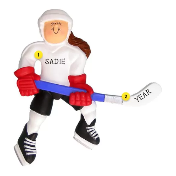 Best Ornament Central Personalized Hockey Player Ornament - Female, Brunette