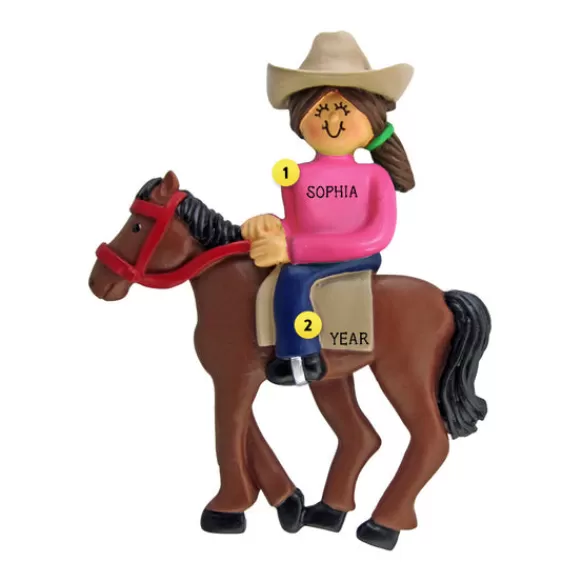 Best Sale Personalized Horseback Riding Ornament - Female, Brown Hair Horse & Farm