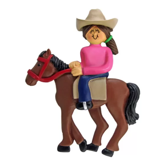 Best Sale Personalized Horseback Riding Ornament - Female, Brown Hair Horse & Farm