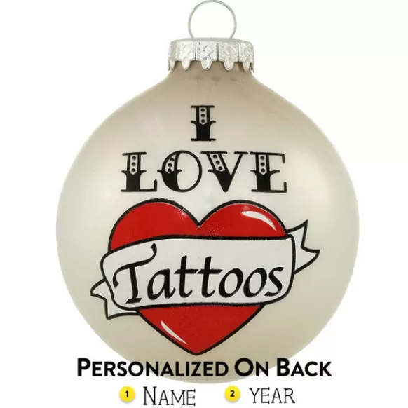 Cheap Personalized "I Love Tattoos" Glass Bulb Ornament Hobbies & Activities