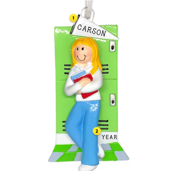 Online Personalized Locker Ornament - Female, Blonde Hair School Days