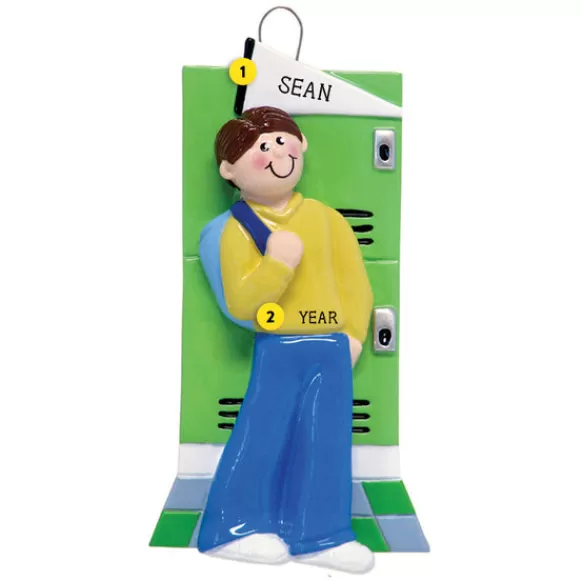 Fashion Personalized Locker Ornament - Male, Brown Hair School Days