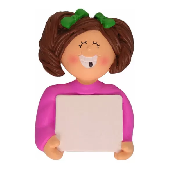 Best Personalized Lost Tooth Ornament - Female, Brown Hair Growing Up