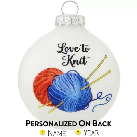 Best Sale Personalized "Love To Knit" Glass Ornament Hobbies & Activities