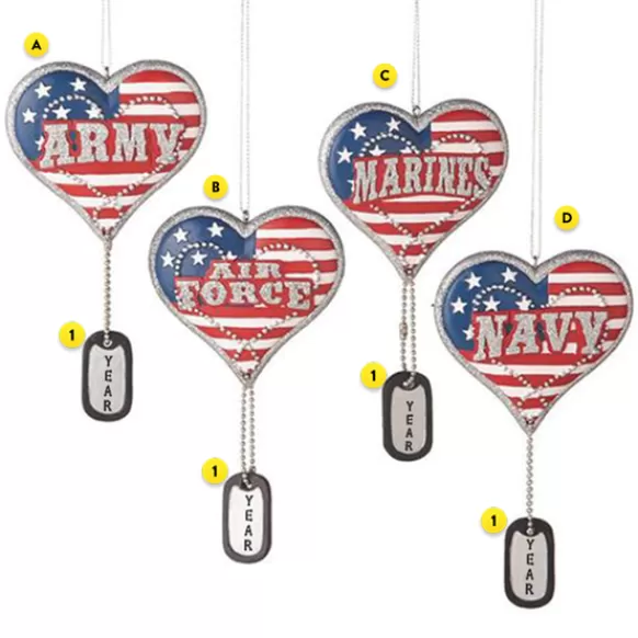 Cheap Personalized Military Service Heart With Dog Tag Ornament Military & Patriotic
