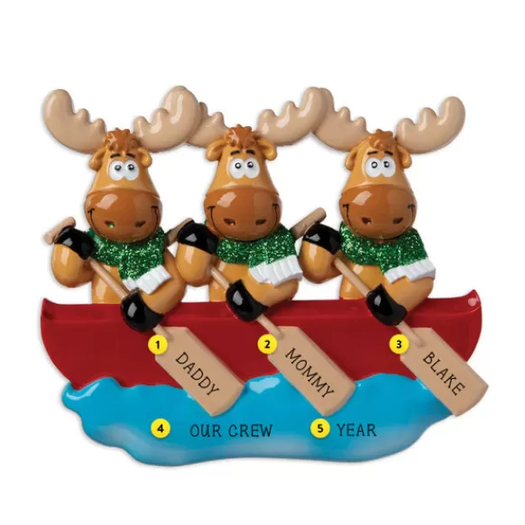 Best Sale PolarX Personalized Moose Family Of 3 In Canoe Ornament