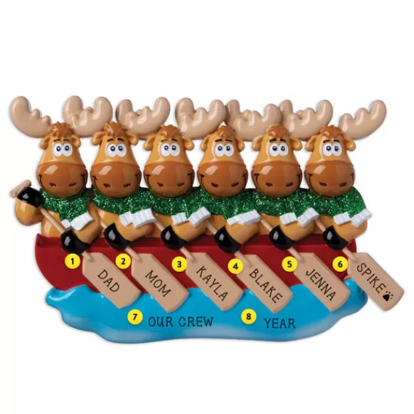 Best PolarX Personalized Moose Family Of 6 In Canoe Ornament