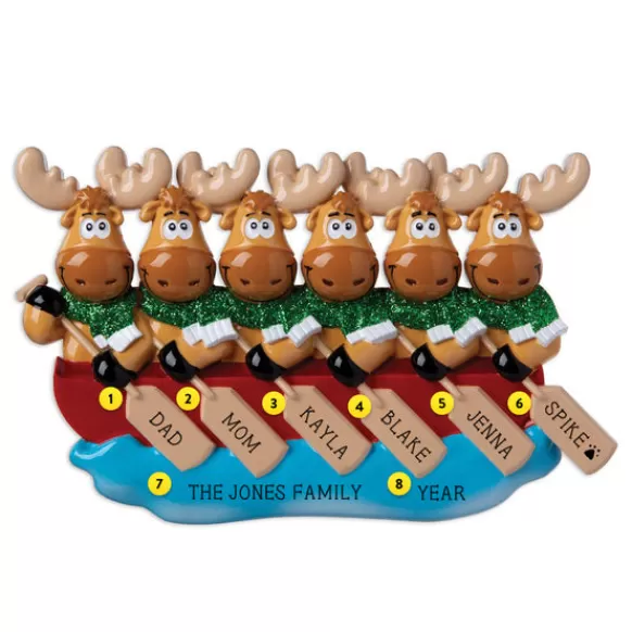 Best PolarX Personalized Moose Family Of 6 In Canoe Ornament