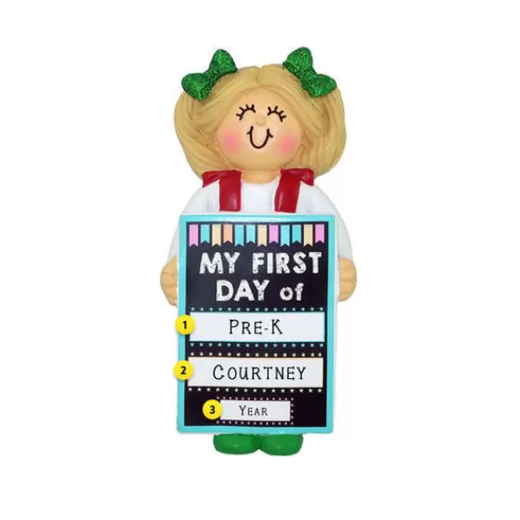 New Personalized My 1St Day Of School Ornament - Female Blonde School Days