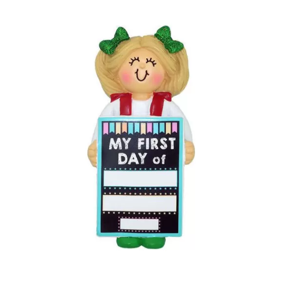 New Personalized My 1St Day Of School Ornament - Female Blonde School Days