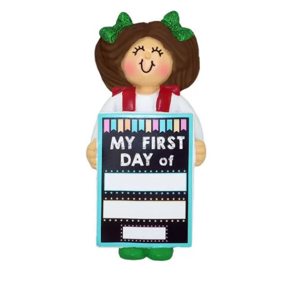 Clearance Personalized My 1St Day Of School Ornament - Female-Brunette School Days