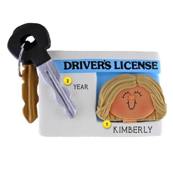 New Personalized New Driver's License Ornament - Female, Blonde Hair New Drivers