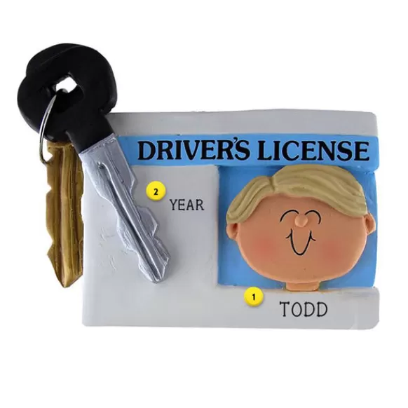 Hot Personalized New Driver's License Ornament - Male, Blonde Hair New Drivers