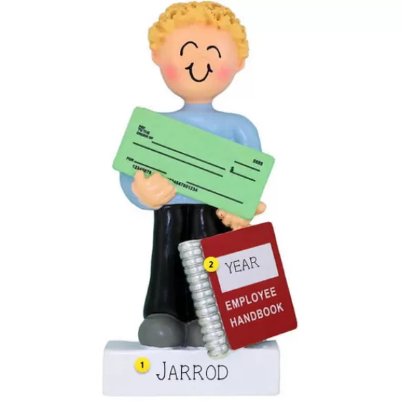 Discount Ornament Central Personalized New Job Ornament - Male, Blonde Hair