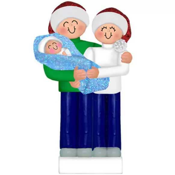 New Personalized New Parents With Baby Ornament - Blue Blanket Expecting & New Family