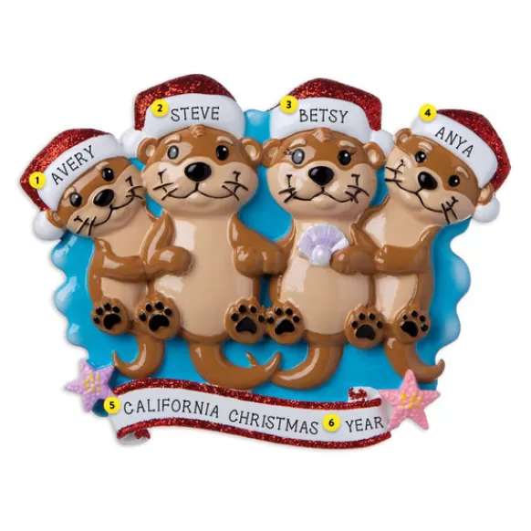 Store PolarX Personalized Otter Family Of 4 Ornament