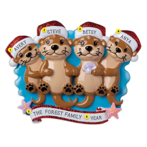 Store PolarX Personalized Otter Family Of 4 Ornament