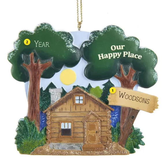 Cheap Personalized Our Happy Place Cabin Ornament Home & Housewarming